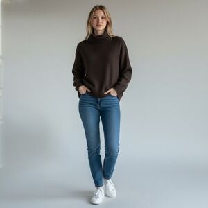 Gap Turtleneck Sweater S Tall Black Ribbed Knit Dark Academia Minimalist